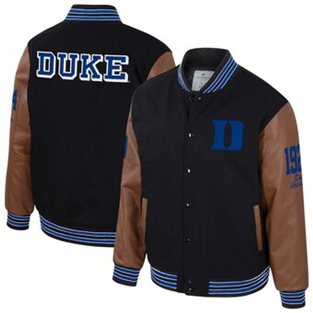 Men's Colosseum  Black Duke Blue Devils Letterman Full-Snap Varsity Jacket