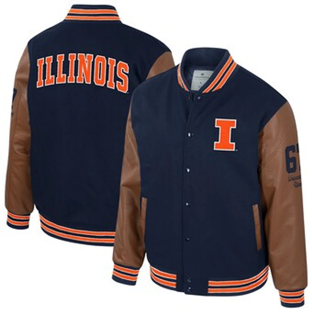 Men's Colosseum  Navy Illinois Fighting Illini Letterman Full-Snap Varsity Jacket