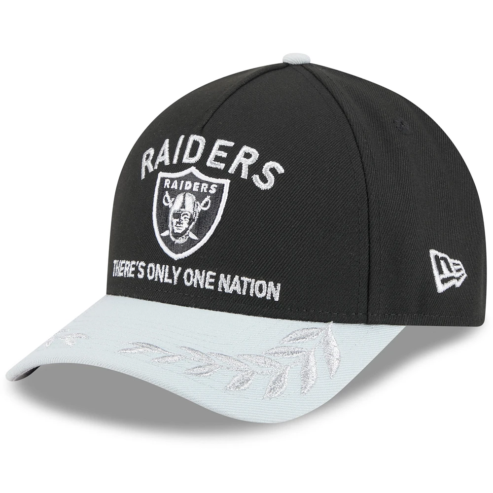 Men's New Era Black/Silver Las Vegas Raiders 2025 NFL Draft 9FORTY A-Frame M-Crown Adjustable Hat