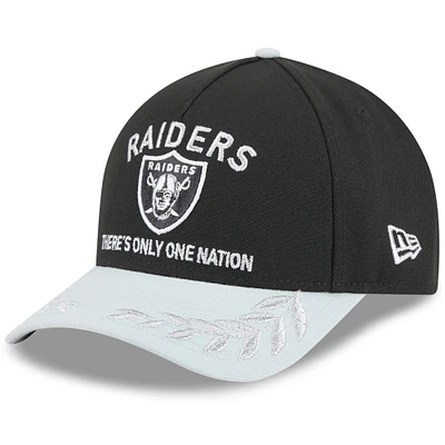 Men's New Era Black/Silver Las Vegas Raiders 2025 NFL Draft 9FORTY A-Frame M-Crown Adjustable Hat