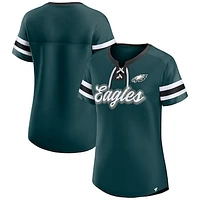 Women's Fanatics Midnight Green Philadelphia Eagles Iconic Bling Athena Lace-Up V-Neck T-Shirt