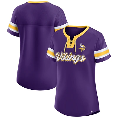 Women's Fanatics Purple Minnesota Vikings Iconic Bling Athena Lace-Up V-Neck T-Shirt