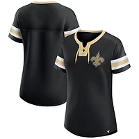 Women's Fanatics Black New Orleans Saints Bling Athena Jersey Style Lace-up T-Shirt