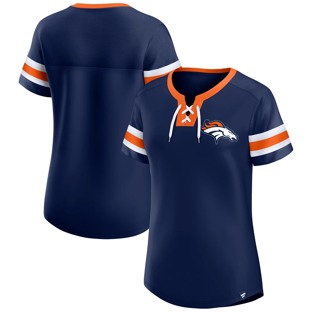 Women's Fanatics Navy Denver Broncos Bling Athena Jersey Style Lace-up T-Shirt