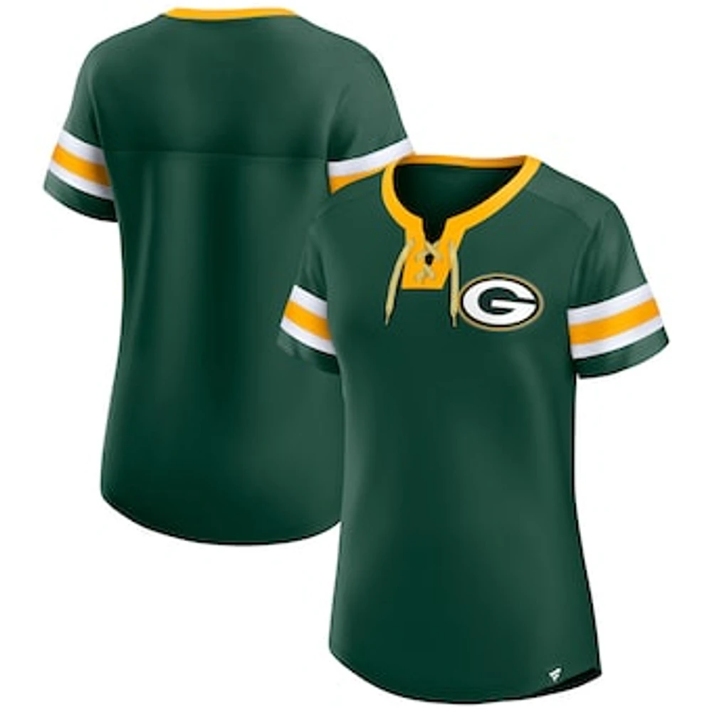 Women's Fanatics Green Bay Packers Bling Athena Jersey Style Lace-up T-Shirt