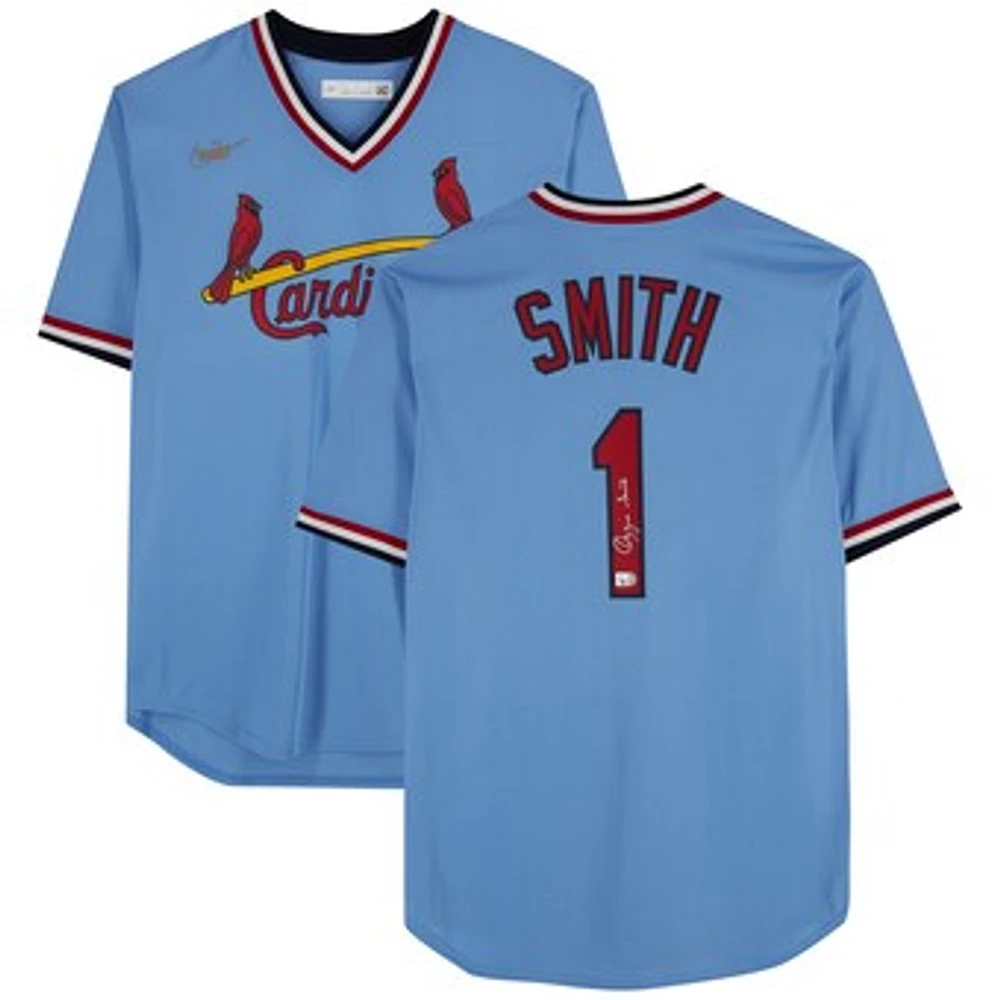 Ozzie Smith St. Louis Cardinals Autographed Light Blue Nike Cooperstown Collection Replica Jersey