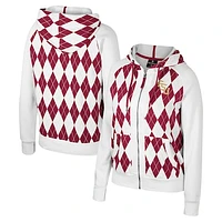 Women's Colosseum White Florida State Seminoles The Dealio Argyle Full-Zip Jacket