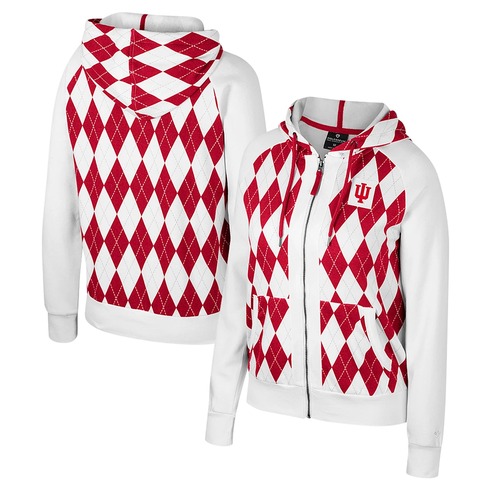 Women's Colosseum White Indiana Hoosiers The Dealio Argyle Full-Zip Jacket