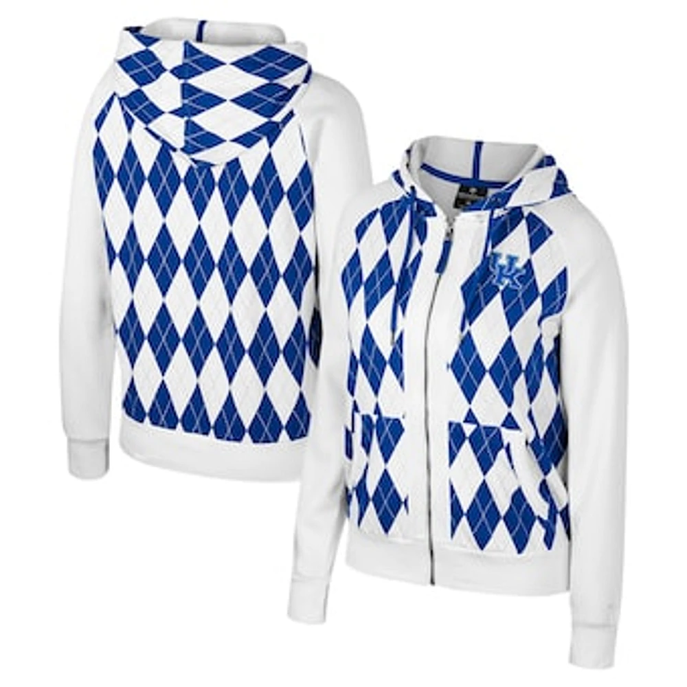 Women's Colosseum White Kentucky Wildcats The Dealio Argyle Full-Zip Jacket