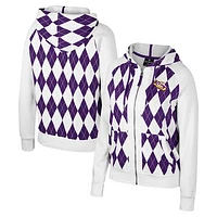 Women's Colosseum White LSU Tigers The Dealio Argyle Full-Zip Jacket