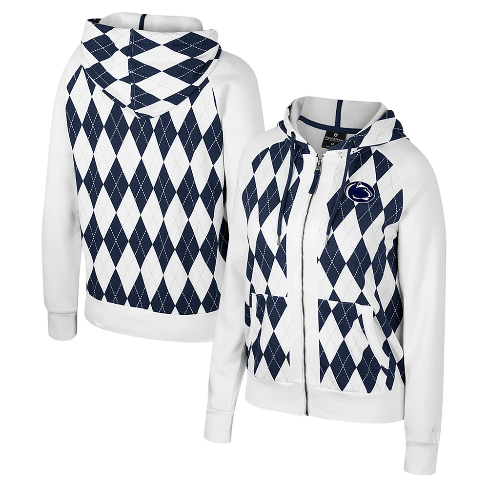 Women's Colosseum White Penn State Nittany Lions The Dealio Argyle Full-Zip Jacket