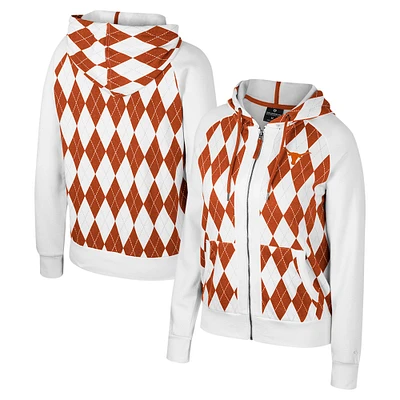 Women's Colosseum White Texas Longhorns The Dealio Argyle Full-Zip Jacket