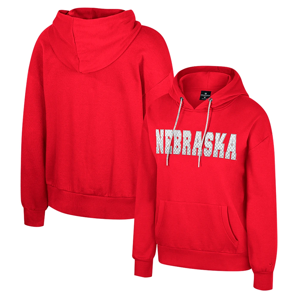 Women's Colosseum Scarlet Nebraska Huskers Reflection Rhinestone Drawcord Pullover Hoodie