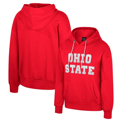 Women's Colosseum Scarlet Ohio State Buckeyes Reflection Rhinestone Drawcord Pullover Hoodie