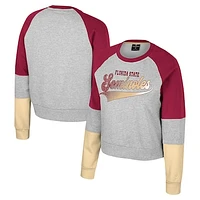 Women's Colosseum Heather Gray Florida State Seminoles Katinka Rhinestone Scoop Neck Pullover Sweatshirt