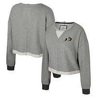 Women's Colosseum Charcoal Colorado Buffaloes Magnum Scoop Neck Cropped Pullover Sweatshirt