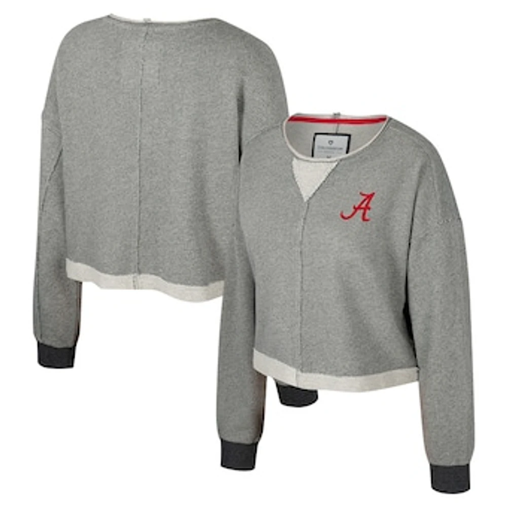 Women's Colosseum Charcoal Alabama Crimson Tide Magnum Scoop Neck Cropped Pullover Sweatshirt