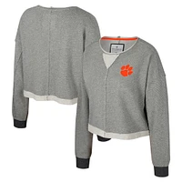 Women's Colosseum Charcoal Clemson Tigers Magnum Scoop Neck Cropped Pullover Sweatshirt