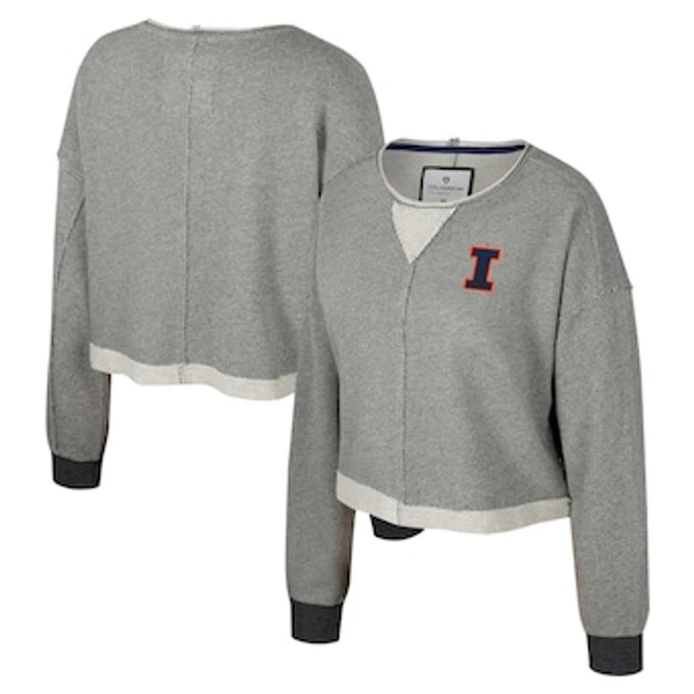 Women's Colosseum Charcoal Illinois Fighting Illini Magnum Scoop Neck Cropped Pullover Sweatshirt