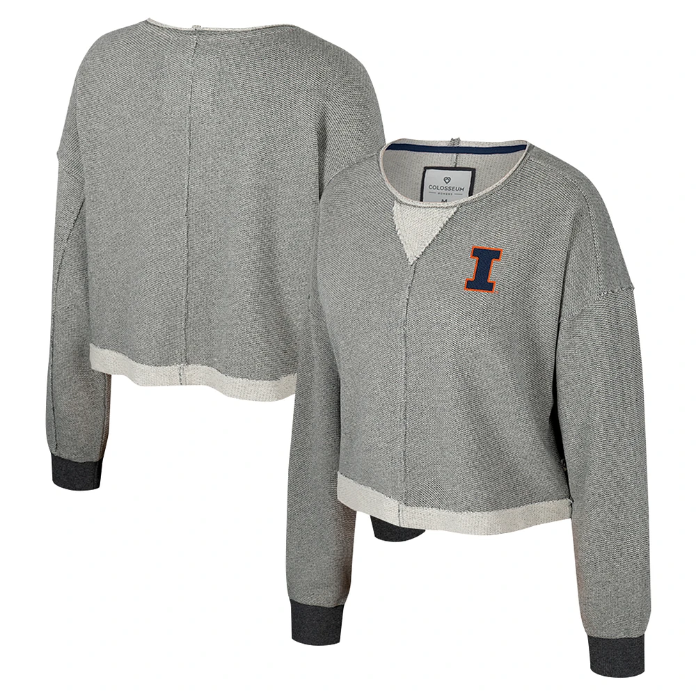 Women's Colosseum Charcoal Illinois Fighting Illini Magnum Scoop Neck Cropped Pullover Sweatshirt