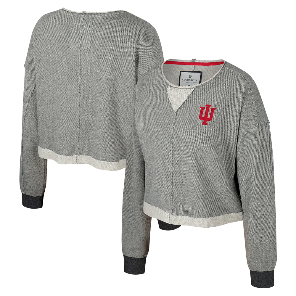 Women's Colosseum Charcoal Indiana Hoosiers Magnum Scoop Neck Cropped Pullover Sweatshirt