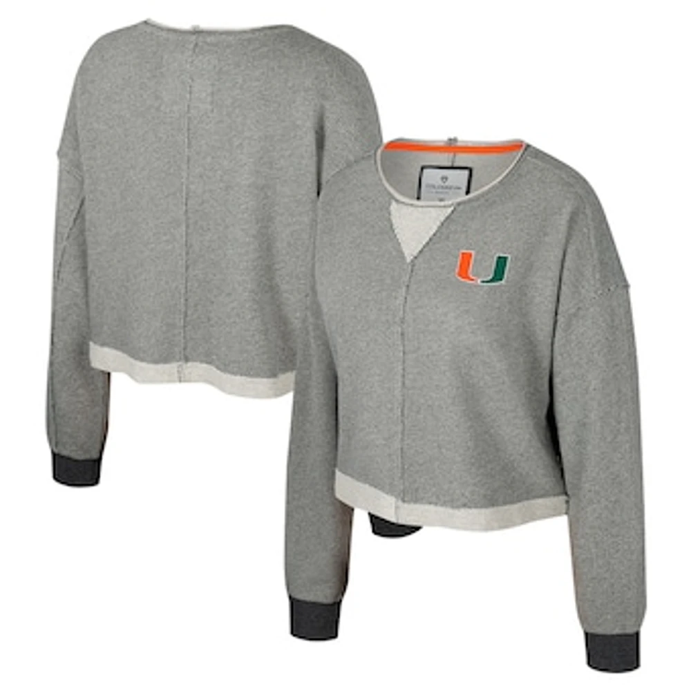 Women's Colosseum Charcoal Miami Hurricanes Magnum Scoop Neck Cropped Pullover Sweatshirt