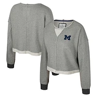 Women's Colosseum Charcoal Michigan Wolverines Magnum Scoop Neck Cropped Pullover Sweatshirt