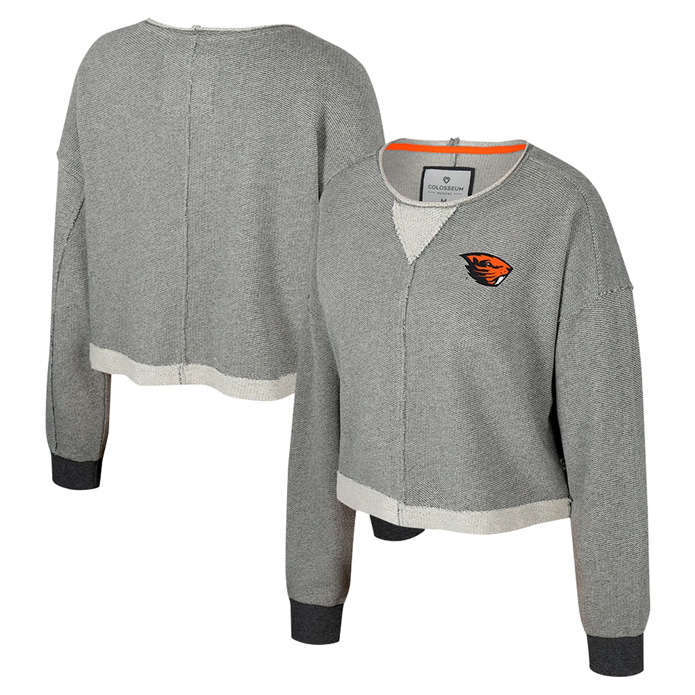 Women's Colosseum Charcoal Oregon State Beavers Magnum Scoop Neck Cropped Pullover Sweatshirt