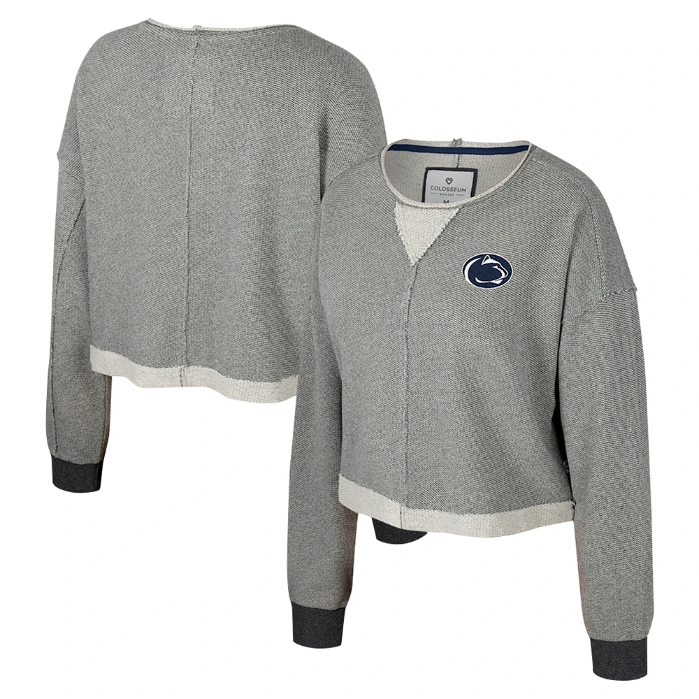 Women's Colosseum Charcoal Penn State Nittany Lions Magnum Scoop Neck Cropped Pullover Sweatshirt