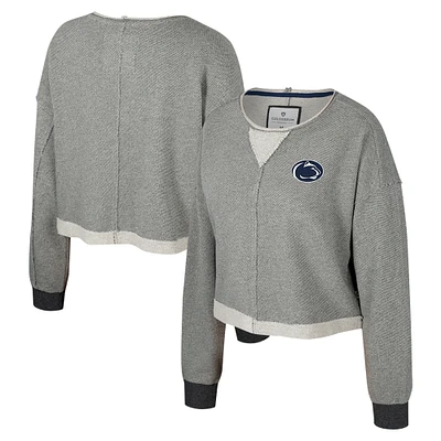 Women's Colosseum Charcoal Penn State Nittany Lions Magnum Scoop Neck Cropped Pullover Sweatshirt