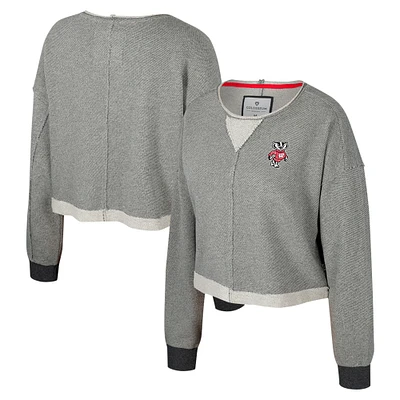 Women's Colosseum Charcoal Wisconsin Badgers Magnum Scoop Neck Cropped Pullover Sweatshirt