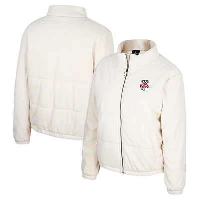 Women's Colosseum Cream Wisconsin Badgers So Hot Right Now Quilted Puffer Full-Zip Jacket