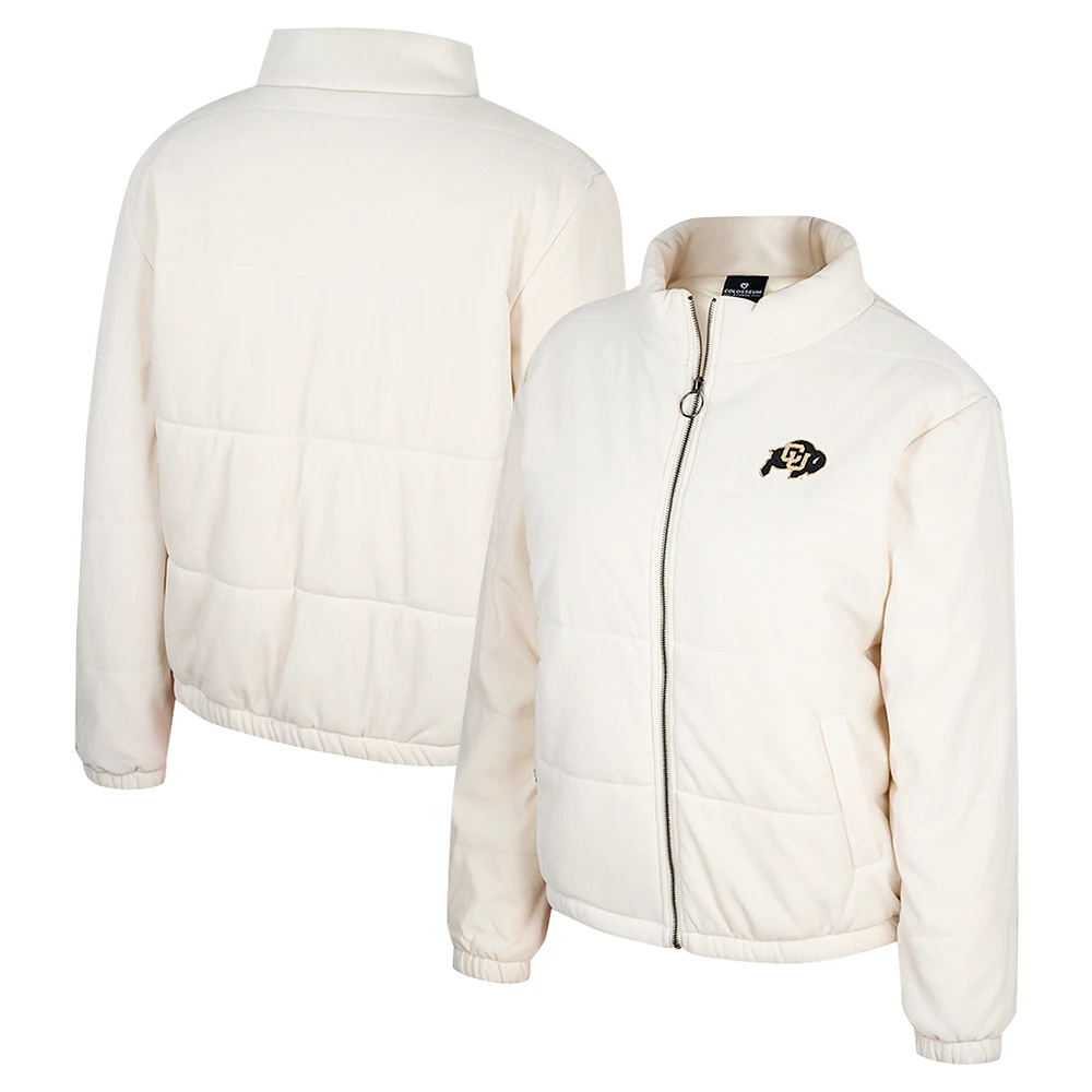 Women's Colosseum Cream Colorado Buffaloes So Hot Right Now Quilted Puffer Full-Zip Jacket