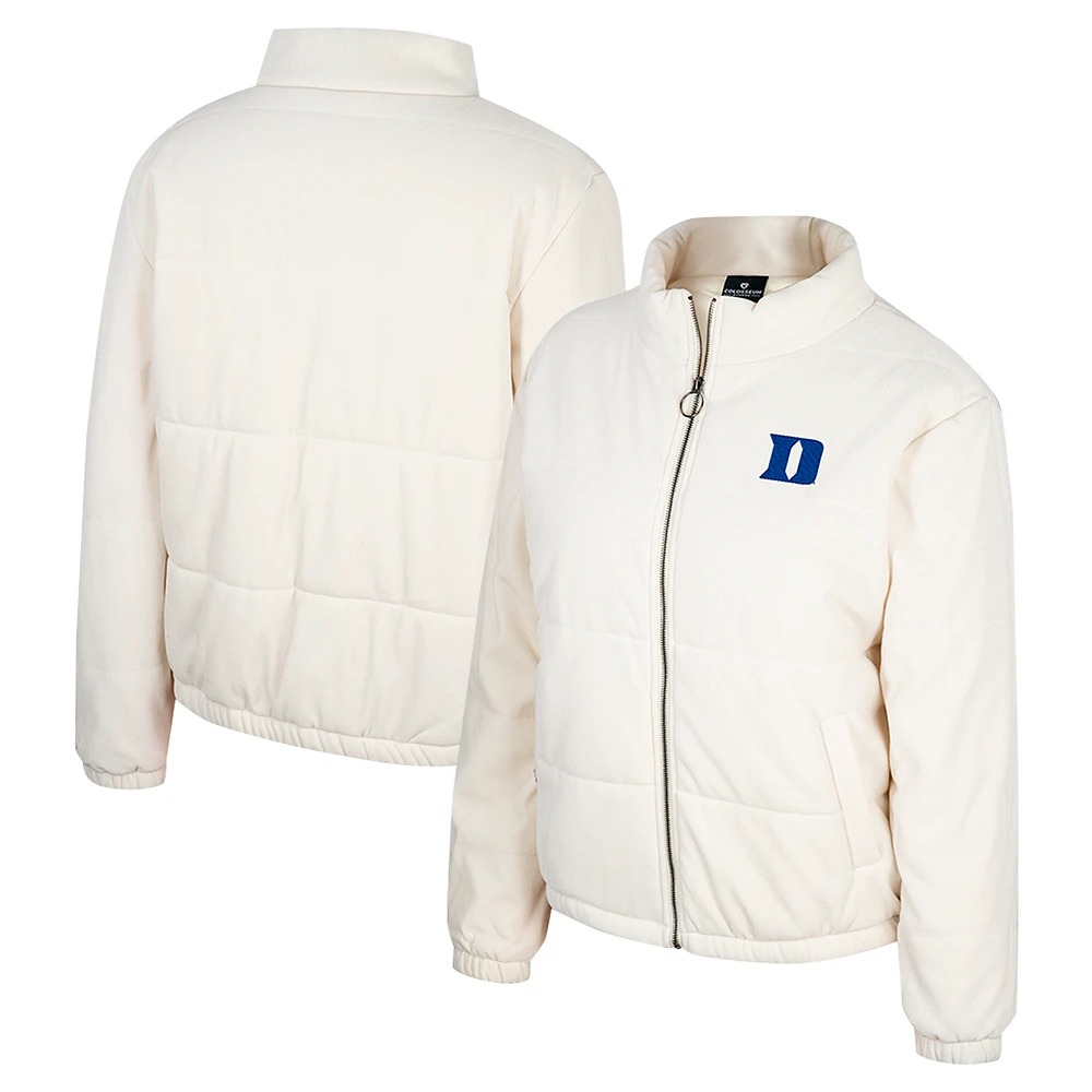 Women's Colosseum Cream Duke Blue Devils So Hot Right Now Quilted Puffer Full-Zip Jacket