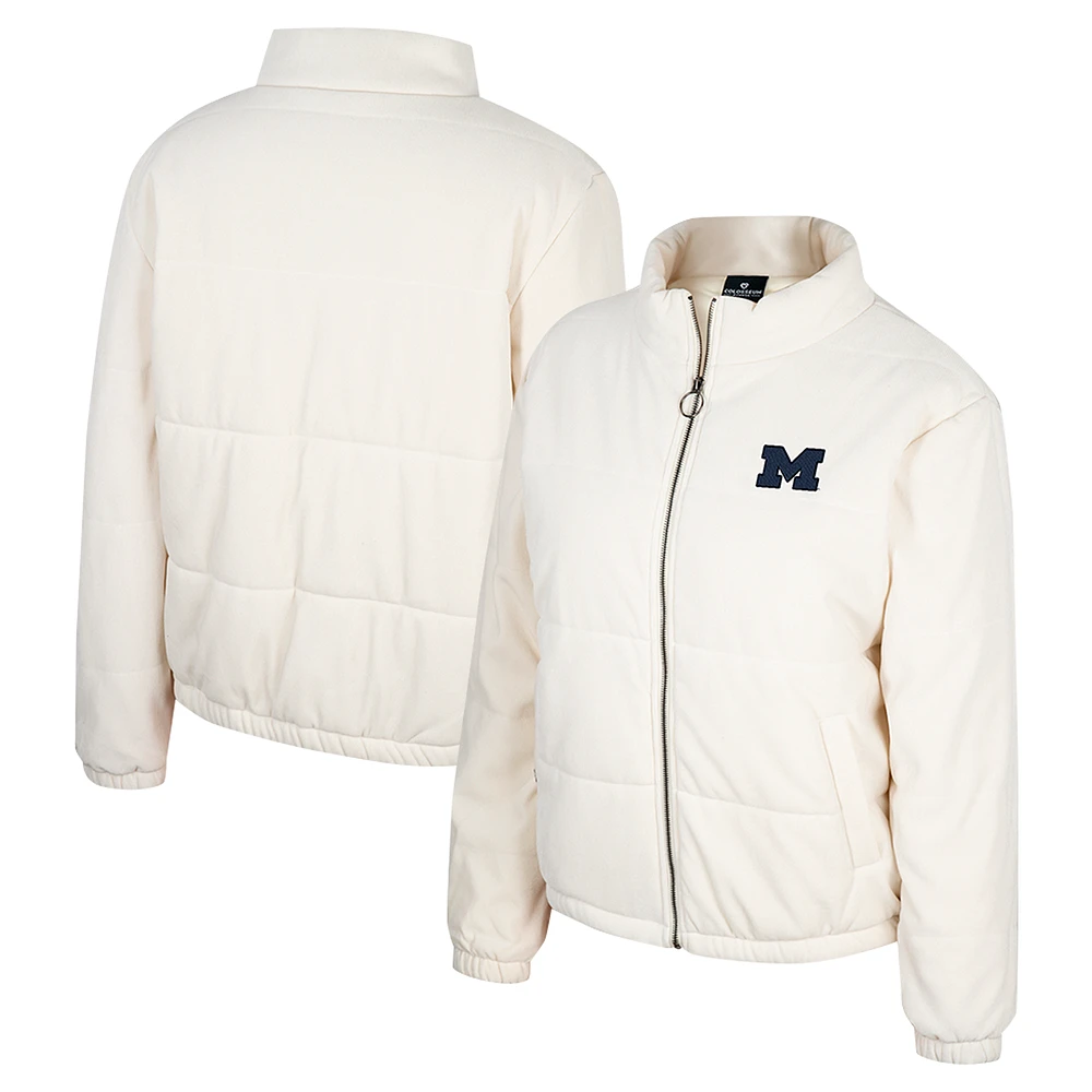 Women's Colosseum Cream Michigan Wolverines So Hot Right Now Quilted Puffer Full-Zip Jacket