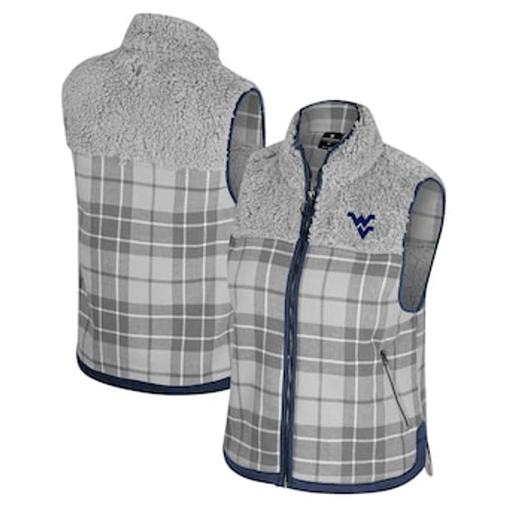 Women's Colosseum Gray West Virginia Mountaineers Matilda Sherpa Plaid Full-Zip Vest