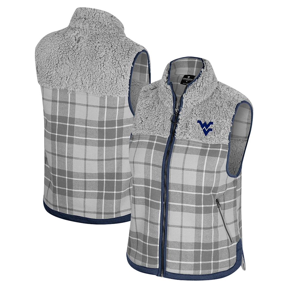 Women's Colosseum Gray West Virginia Mountaineers Matilda Sherpa Plaid Full-Zip Vest