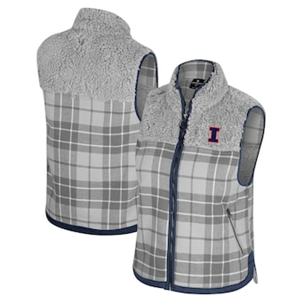 Women's Colosseum Gray Illinois Fighting Illini Matilda Sherpa Plaid Full-Zip Vest