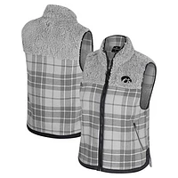 Women's Colosseum Gray Iowa Hawkeyes Matilda Sherpa Plaid Full-Zip Vest