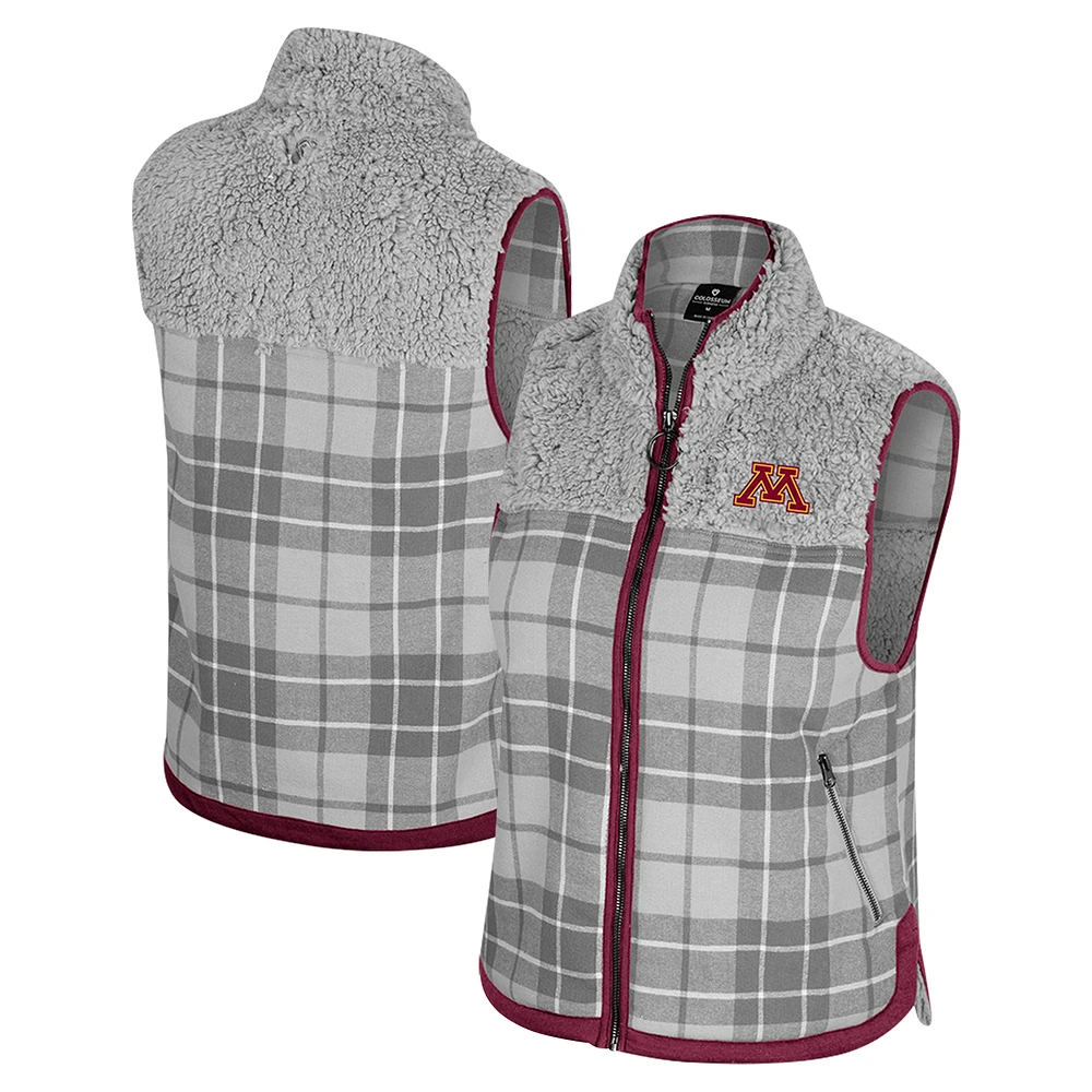 Women's Colosseum Gray Minnesota Golden Gophers Matilda Sherpa Plaid Full-Zip Vest