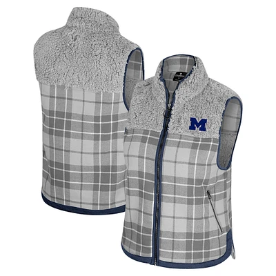 Women's Colosseum Gray Michigan Wolverines Matilda Sherpa Plaid Full-Zip Vest