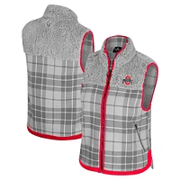 Women's Colosseum Gray Ohio State Buckeyes Matilda Sherpa Plaid Full-Zip Vest