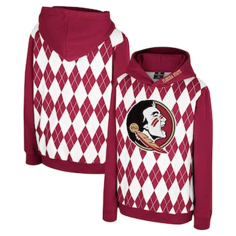 Youth Colosseum Garnet Florida State Seminoles Argyle The Dealio Pullover Hoodie