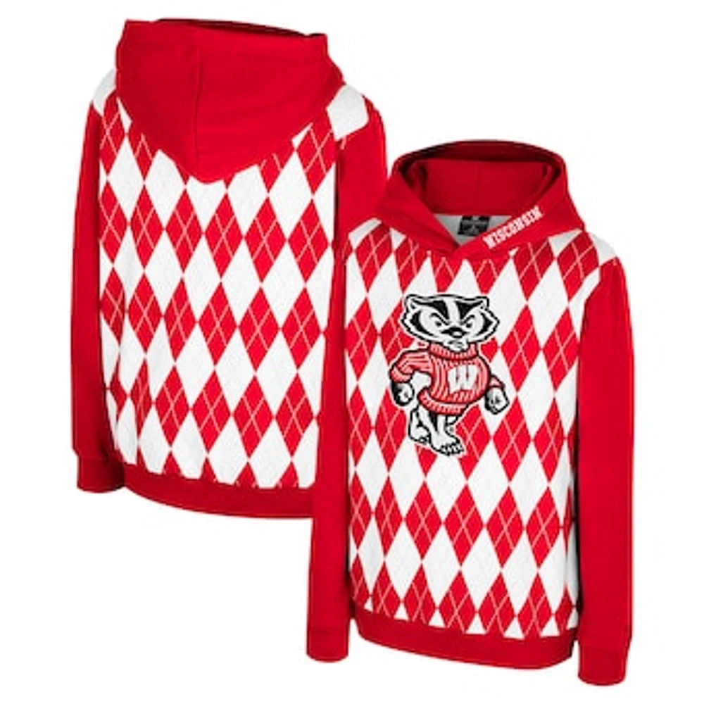 Youth Colosseum Red Wisconsin Badgers Argyle The Dealio Pullover Hoodie