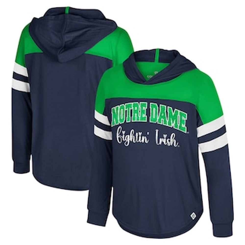 Girls Youth Colosseum Navy Notre Dame Fighting Irish Reflection Hoodie Long Sleeve T-Shirt