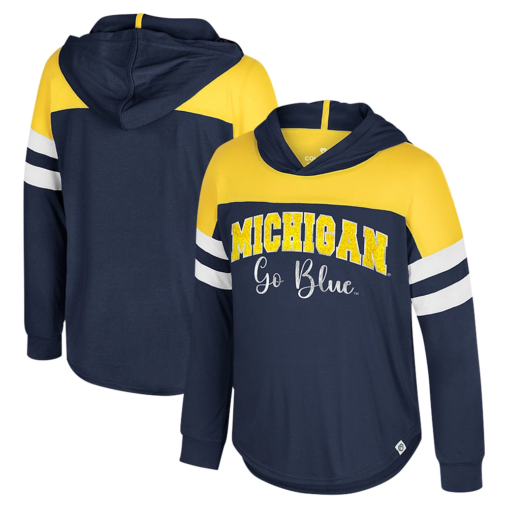 Girls Youth Colosseum Navy Michigan Wolverines Reflection Hoodie Long Sleeve T-Shirt