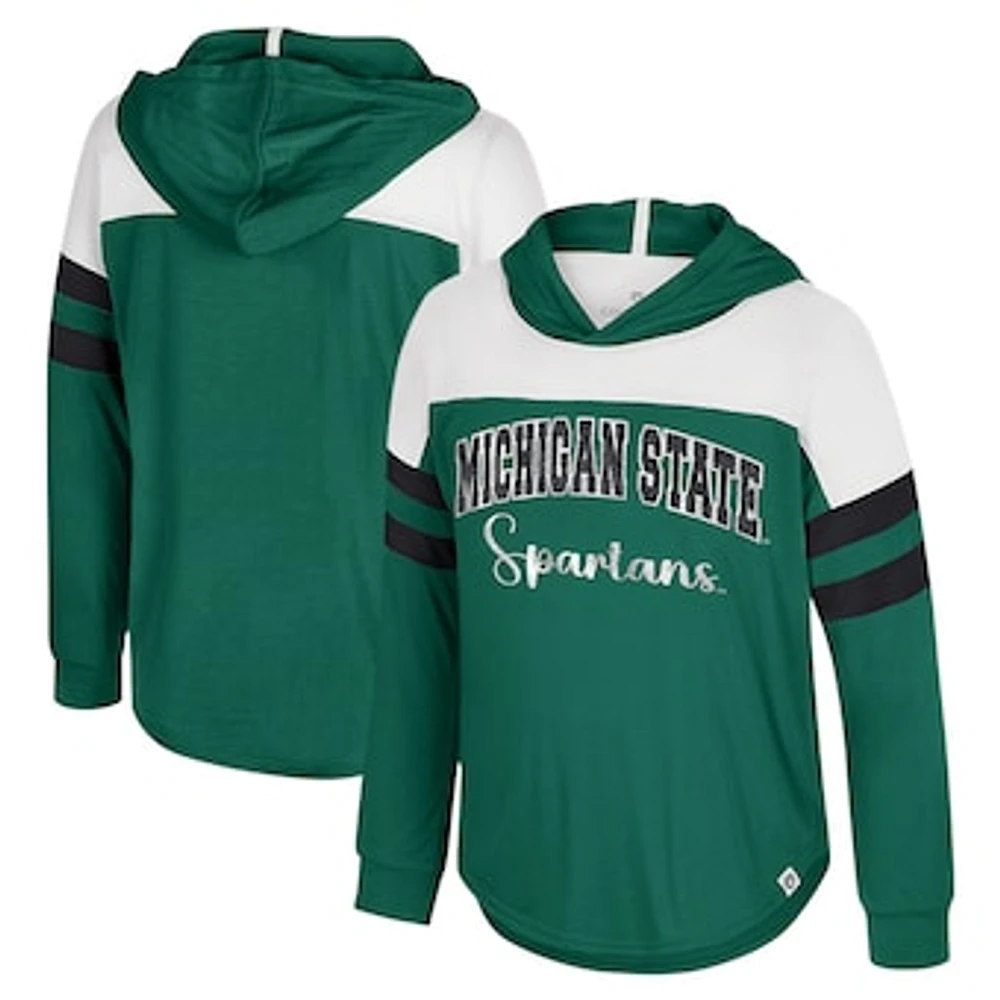 Girls Youth Colosseum Green Michigan State Spartans Reflection Hoodie Long Sleeve T-Shirt