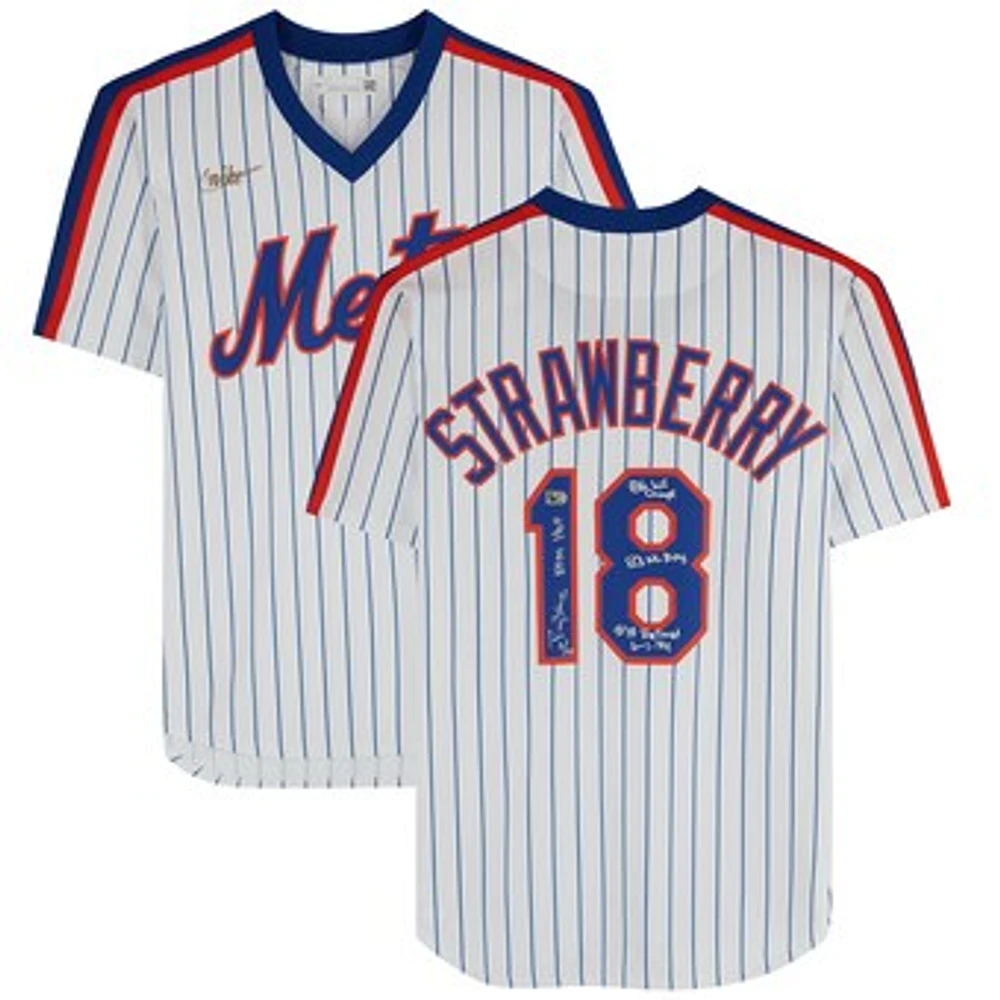 Darryl Strawberry New York Mets Autographed White Nike Cooperstown Collection Replica Jersey with Multiple Career Inscriptions - Limited Edition of 10