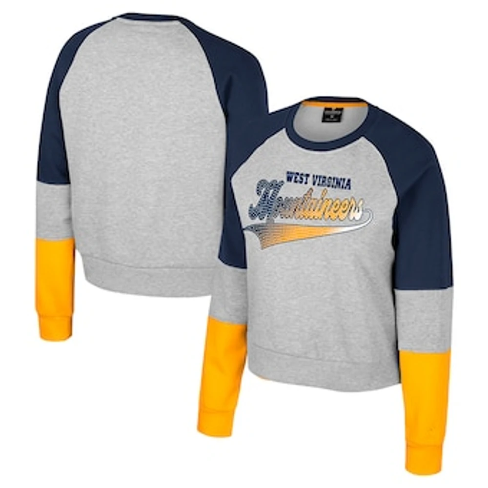 Girls Youth Colosseum Heather Gray West Virginia Mountaineers Katinka Rhinestone Pullover Sweatshirt