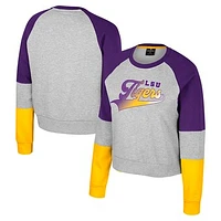 Girls Youth Colosseum Heather Gray LSU Tigers Katinka Rhinestone Pullover Sweatshirt